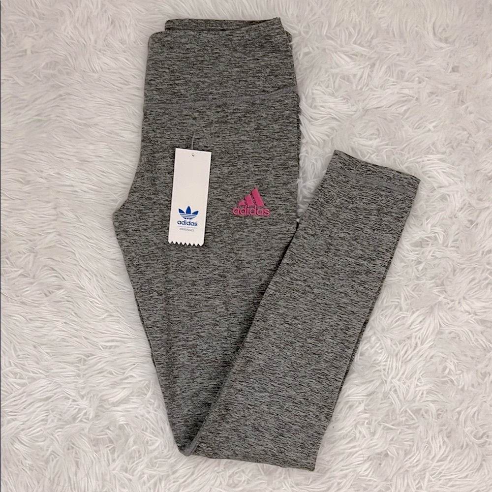 Adidas Gray Leggings with Pink Logo